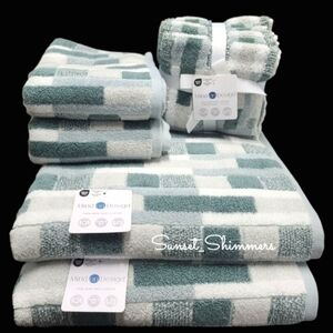 8 Mind on Design Color Block Zero Twist Cotton Bath Hand Washcloth Towel Set New